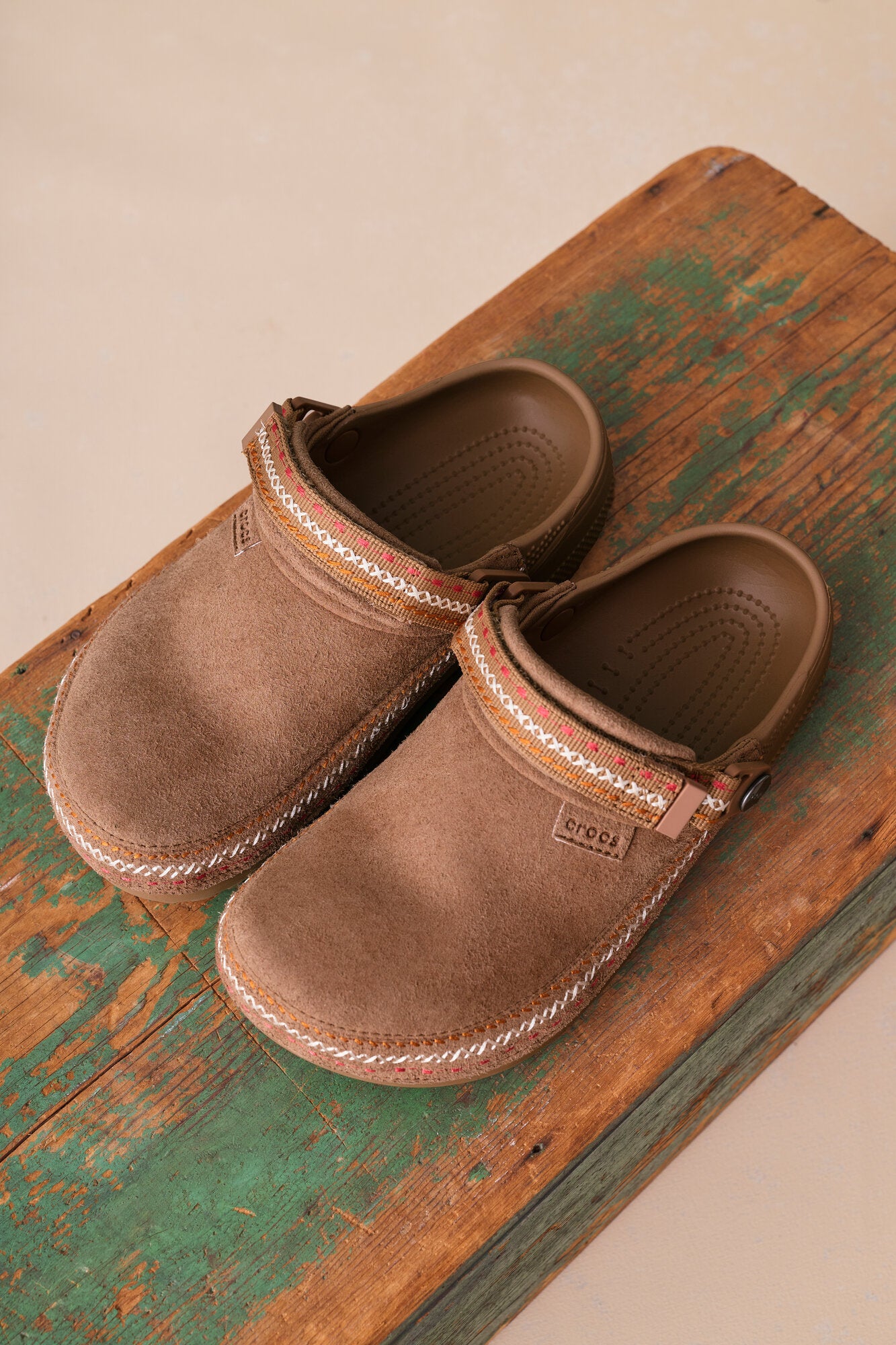 Crafted Vegan Suede Stitch clogs - Sepia